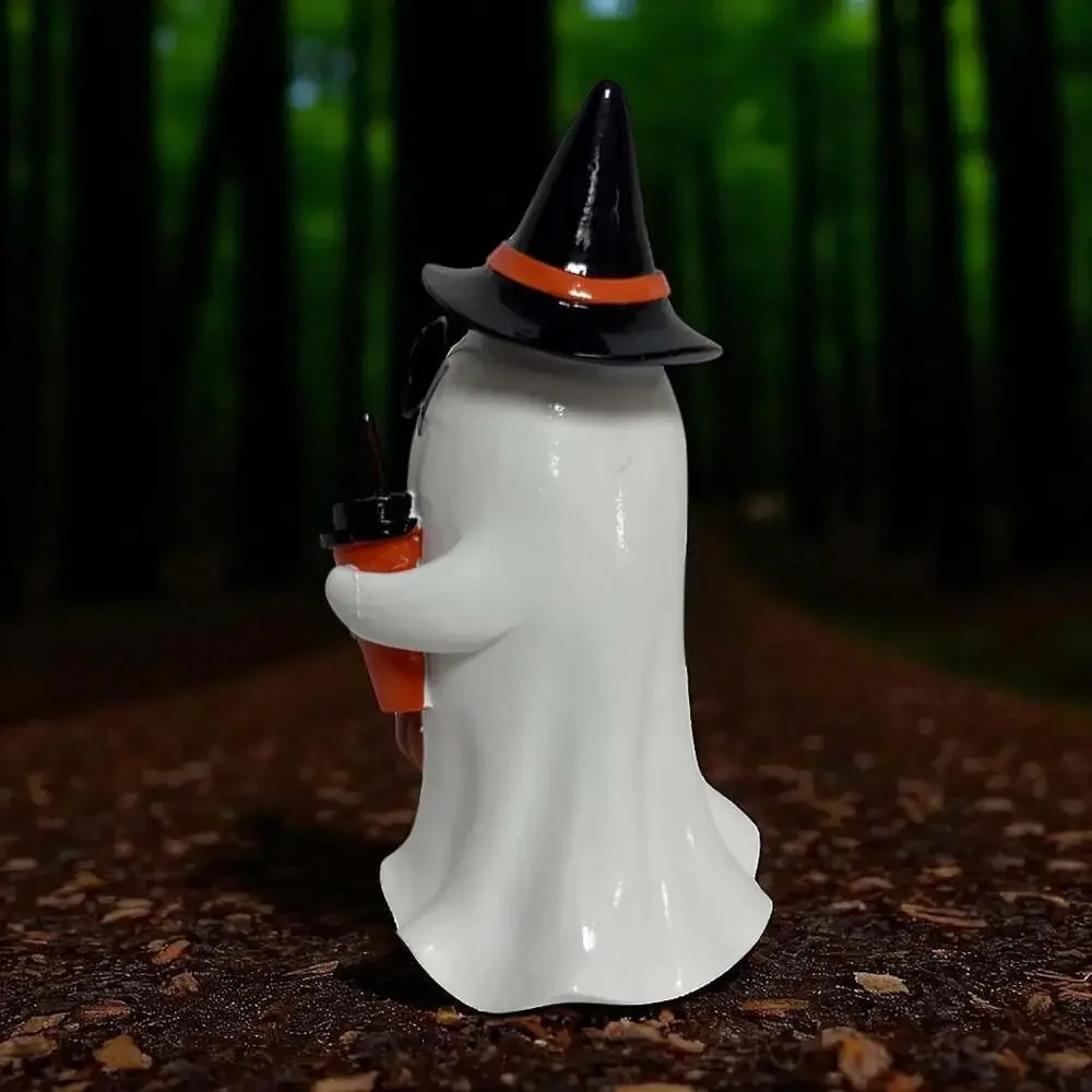 Cute Nerdy Ghost in Witch Hat with Glasses, Pumpkin Latte, and Pumpkin Pale